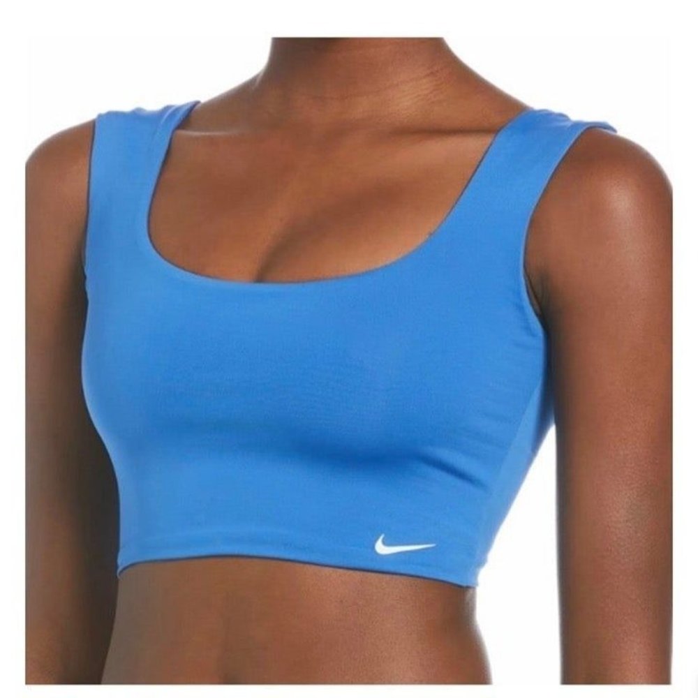 Nike Swim NWT Sz L Pacific Blue Fitted Crop Top & La Blanca Prism Palm Buttom - Picture 5 of 8
